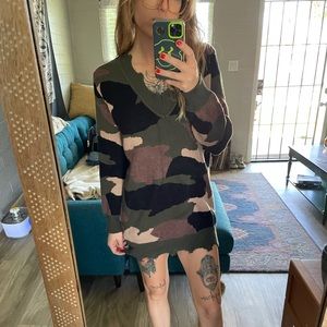 Camouflage sweater dress